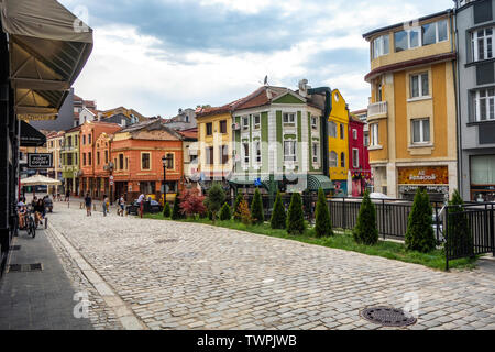 Stadt Plovdiv, Bulgarien - 22. Juni 2019: Gebäude in Kapana Bezirk, Plovdiv, Stadt, der europäischen Kulturhauptstadt 2019 Stockfoto