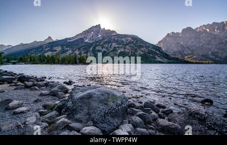 September 3, 2018, Dämmerung, Jenny Lake, Grand Teton National Park, Wyoming Stockfoto