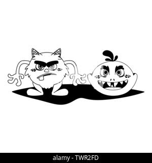 Lustige Monster paar komische Zeichen monochromen Vector Illustration Design Stock Vektor