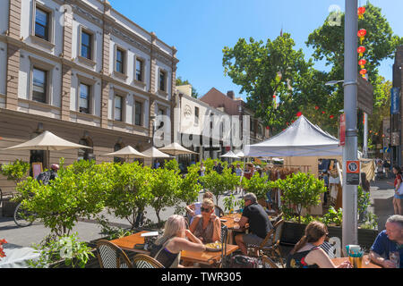 Cafe und Markt auf Argyle Street im Stadtteil The Rocks, Sydney, New South Wales, Australien Stockfoto