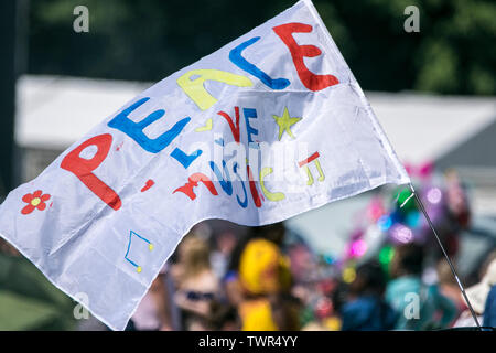 Liverpool, Merseyside, UK. Am 22. Juni 2019. Afrika Oye Music Festival. Musikliebhaber besuchen die fantastischen Afrika Oyé Festival in Liverpools Sefton Park. Großbritanniens größte Feier der afrikanischen Musik und Kultur, findet jährlich in Liverpool. Anfang 1992 als eine Reihe von kleinen Auftritten im Zentrum der Stadt, in der die Veranstaltung hat, zu seiner heutigen Sefton Park Umzug im Jahr 2002, um den Bedarf zu decken. Credit: cernan Elias/Alamy leben Nachrichten Stockfoto