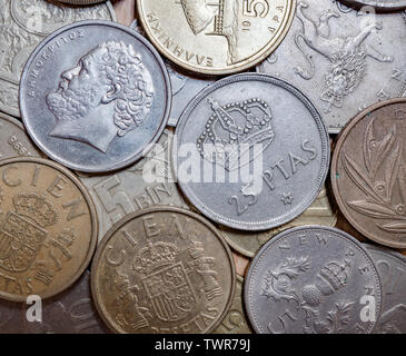 Stapel der alten europäischen Münzen, Euro. Stockfoto