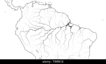 Weltkarte der AMAZON SELVA REGION in Südamerika: Amazonas Selva, Orinoco Llanos, Brasilien, Venezuela, Kolumbien, Peru. (Geographic Chart). Stockfoto