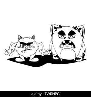Lustige Monster paar komische Zeichen monochromen Vector Illustration Design Stock Vektor