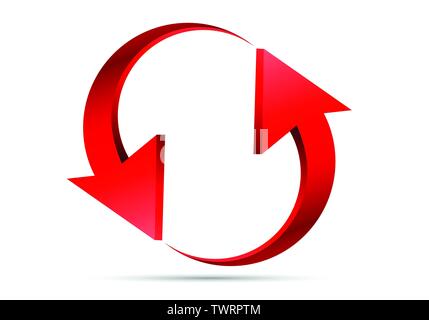 Roter Pfeil 3D-Kreis Recycling symbol Design auf weißem Hintergrund Vector Illustration. Stock Vektor