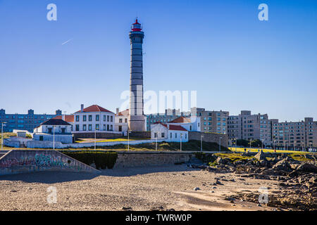 Den Leuchtturm von Boa Nova in der Nähe von Porto, Portugal Stockfoto