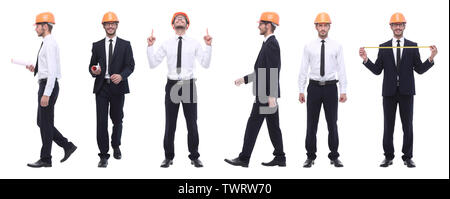 Panorama Foto Collage von qualifizierten Architekten isoliert auf weißem Stockfoto