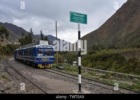 Cusco, Peru - 15.Oktober 2019: eine Expedition Peru Rail Zug von Cusco nach Machu Picchu Reisen Stockfoto