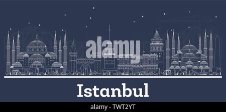 Umrisse Istanbul Türkei Skyline der Stadt mit weißen Gebäuden. Vector Illustration. Business Travel und Tourismus Konzept mit historischer Architektur. Stock Vektor