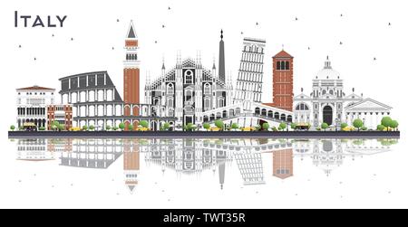 Italien City Skyline mit grauen Gebäuden und Reflexionen isoliert auf Weiss. Vector Illustration. Business Travel und Tourismus Konzept. Stock Vektor