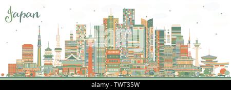 Japan Skyline der Stadt mit Gebäuden. Vector Illustration. Tourismus Konzept mit historischer Architektur. Stadtbild mit Sehenswürdigkeiten. Tokio. Osaka. Stock Vektor