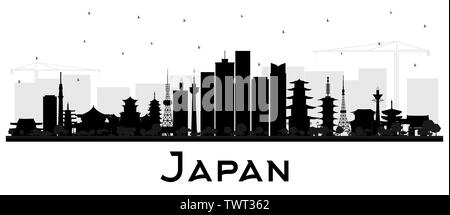 Japan Skyline der Stadt Silhouette mit schwarzen Gebäude isoliert auf Weiss. Vector Illustration. Tourismus Konzept mit historischer Architektur. Stadtbild. Stock Vektor