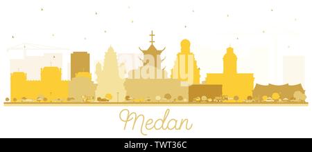 Medan Indonesien Skyline der Stadt Silhouette mit goldenen Gebäude isoliert auf Weiss. Vector Illustration. Business Travel und Tourismus Konzept. Stock Vektor