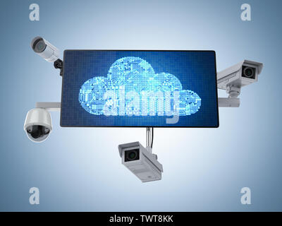 Cloud Security Konzept mit 3D-rendering Überwachungskameras mit der Cloud Stockfoto