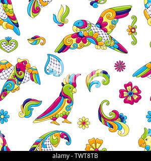 Mexican talavera Keramik Muster mit tropischen Papageien. Stock Vektor