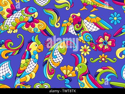 Mexican talavera Keramik Muster mit tropischen Papageien. Stock Vektor