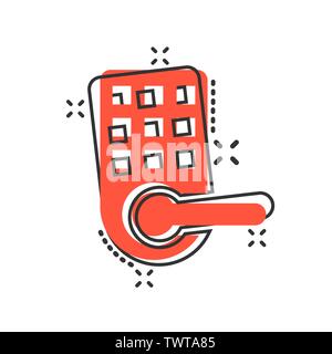 Drahtlose Türschloss zeichen Symbol im Comic-stil. Smart Home vektor Cartoon Illustration auf weißem Hintergrund isoliert. Remote System Business Konzept splas Stock Vektor