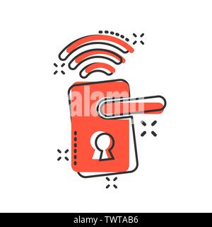 Drahtlose Türschloss zeichen Symbol im Comic-stil. Smart Home vektor Cartoon Illustration auf weißem Hintergrund isoliert. Remote System Business Konzept splas Stock Vektor