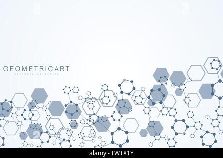 Moderne futuristischen Hintergrund des Wissenschaftlichen hexagonalen Muster. Virtuelle Zusammenfassung Hintergrund mit Partikelfilter, Molekül Struktur für medizinische Stock Vektor