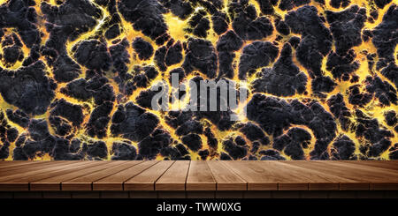 Bunte hölzerne Plattform Hintergrund: Magma und Lava. ( 3D Rendering Computer digital generierte Illustration.) Stockfoto