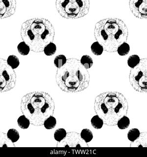 Nahtlose Muster von Hand gezeichnete Skizze Porträts Panda auf weißem Hintergrund. Vector Illustration. Stock Vektor