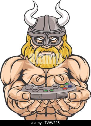 Viking Gamer Gladiator Warrior Controller Maskottchen Stock Vektor