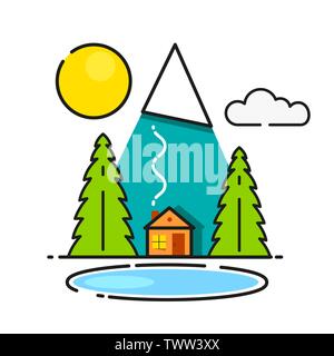 Blockhaus im Wald Vektor Icon bereit für Ihr Design, Grußkarte Stock Vektor