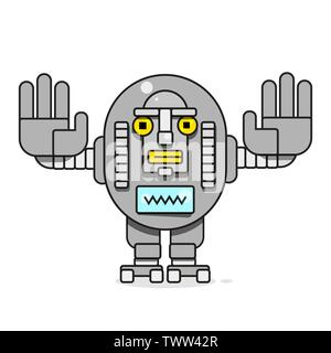Bot-Symbol. Chatbot Symbol Konzept. Süß lächelnd Roboter. Vektor moderne Linie Charakter Abbildung isoliert auf weißem Hintergrund. Umrisse Roboter Sign Design. Stock Vektor