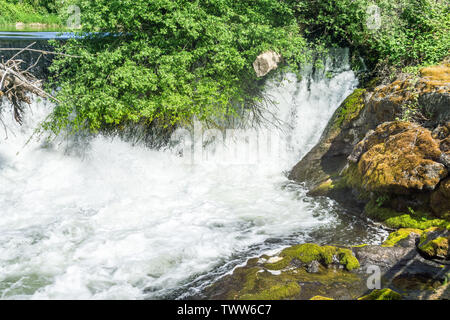 Wildwasser bricht am Tumwater in Tumwater, Washington fällt. Stockfoto