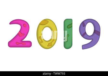 2019 für das neue Jahr. Bunte vektor Illustration. Papier Art.Eps 10. Stock Vektor