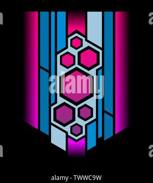 Abstract Pink Sechsecke auf schwarzem Hintergrund. Farbige Wabendesign, abstrakte Darstellung. Stockfoto