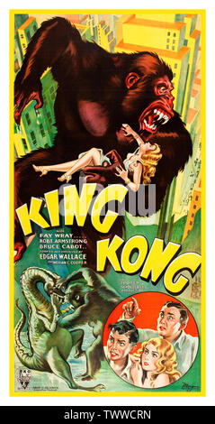 KING KONG Jahrgang 1930 Filmplakat für den Film 1933, King Kong starring Fay Wray, Robert Armstrong, Bruce Cabot, concieved von Edgar Wallace. Gedruckt von 'Morgan Litho Co., Cleveland, USA' von RKO Radio Pictures vertrieben. 1933 Stockfoto