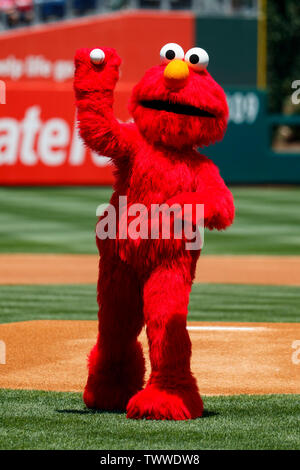 Philadelphia, Pennsylvania, USA. 23. Juni 2019. Elmo aus der Sesamstrasse wirft den ersten Pitch vor der MLB Spiel zwischen den Miami Marlins und Philadelphia Phillies am Citizens Bank Park in Philadelphia, Pennsylvania. Christopher Szagola/CSM/Alamy leben Nachrichten Stockfoto