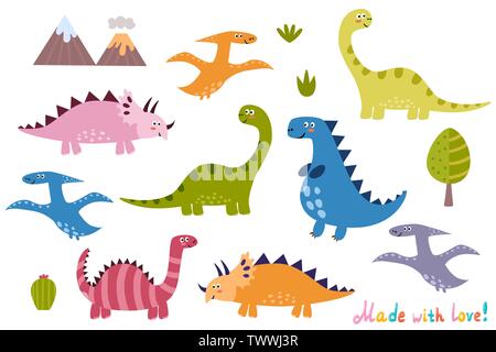 Niedliche Dinosaurier Sammlung. Isolierte Elemente für Ihr Design. Vector Illustration Stock Vektor
