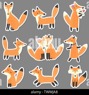 Eingestellt von Aufklebern mit niedlichen Füchse. Wald Zeichen. Vector Illustration Stock Vektor