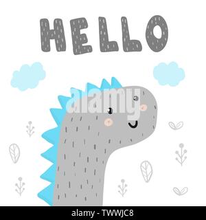 Hallo Hand gezeichnet Drucken mit niedlichen fantastischen Tier. Vector Illustration Stock Vektor