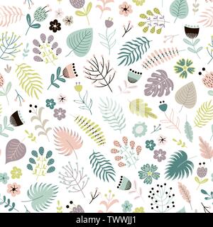Florale nahtlose Muster mit Blumen, Pflanzen und Blätter. Vector Illustration Hintergrund Stock Vektor