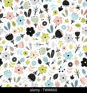 Süße Blumen im skandinavischen Stil nahtlose Muster. Floral background. Vector Illustration Stock Vektor