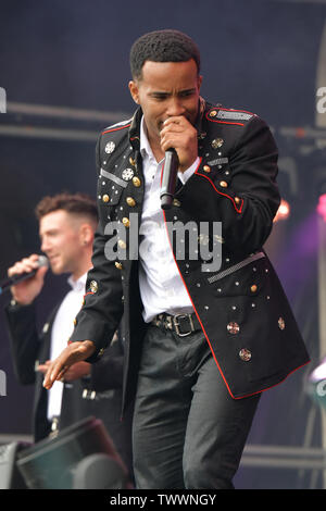 London, Großbritannien. 23. Juni 2019. Thriller Live, führt am West End Live 2019 - Tag 2 am Trafalgar Square, das am 23. Juni 2019, London, UK. Bild Capital/Alamy leben Nachrichten Stockfoto