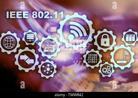 Drahtlose Datenübertragung Konzept IEEE 802.11. Server Hintergrund Stockfoto