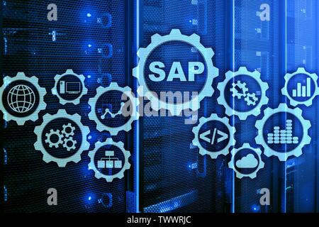 SAP-System Software Automatisierungskonzept auf virtuellen Bildschirm Data Center. Stockfoto