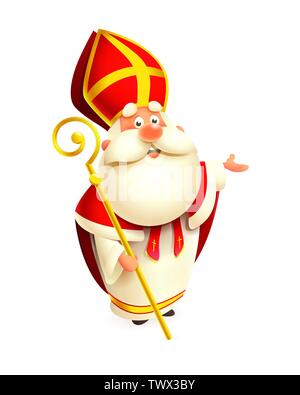 Cute Sankt Nikolaus mit goldenen Zepter präsentiert - Vector Illustration auf weißem Hintergrund Stock Vektor