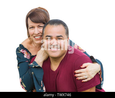 Happy gemischten Rennen junge Erwachsene Paare portrait isoliert auf einem weißen Hintergrund. Stockfoto