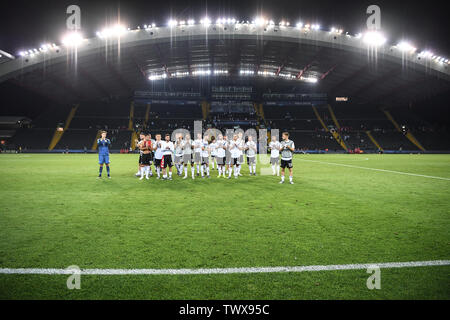 Udine, Italien. 23. Juni 2019. Die endgültigen Jubel Deutschland. GES/Fußball/U 21 Euro: Österreich - Deutschland, 23.06.2019 Fußball: Euro Unter 21: Österreich vs Deutschland, Udine, Juni 23, 2019 | Verwendung der weltweiten Kredit: dpa/Alamy leben Nachrichten Stockfoto