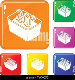 Handwäsche 30 Grad Celsius Symbole vector Farbe einstellen Stock Vektor