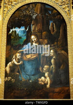 London, 12. Mai 2019: Die National Gallery am Trafalgar Square. Die Virgen de Felsen von Leonardo da Vinci. Stockfoto