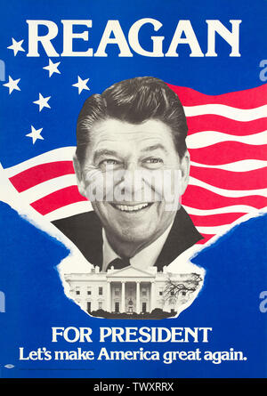1980 Vintage Poster für die Erhaltung der republikanische Präsidentschaftskandidat Ronald Reagan mit dem Slogan machen wir Amerika wieder einmal super Stockfoto