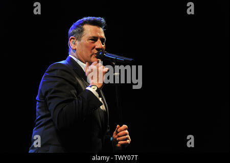 Tony Hadley, Frontmann Spandao Ballett, Konzert in der Arena GRU Dorf 23.Juni, 2019 in Grugliasco, Turin, Italien. Stockfoto