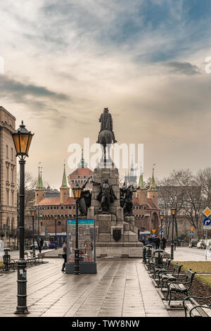 Krakau, Polen - Feb 3, 2019: Blick in den Grunwald Denkmal in Matejko-straQuadrat in der Stadt Krakau in Polen. Stockfoto