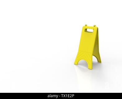 3D-Rendering für eine Leere gelbe nassen Boden zeichen Vorlage in weißem Hintergrund. Stockfoto